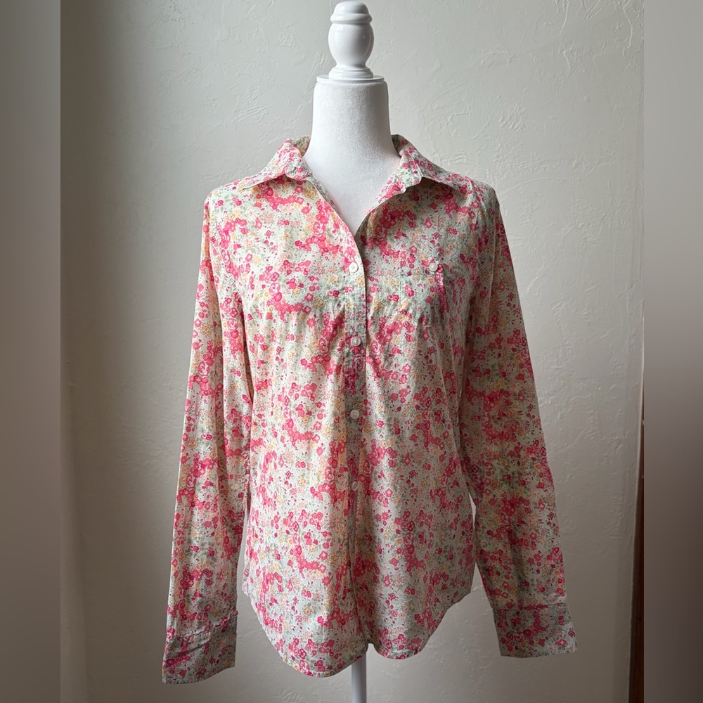 American Eagle Favorite Fit Floral Cotton Button Down Cottagecore Top Large